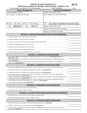 Rhode Island Schedule K-1 2012