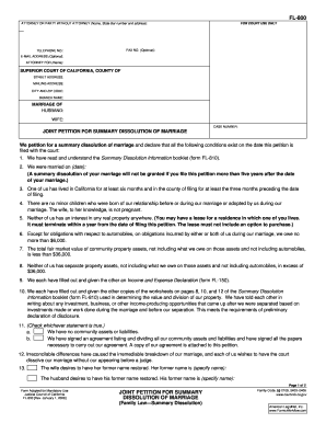 California Joint Petition for Summary Dissolution of Marriage