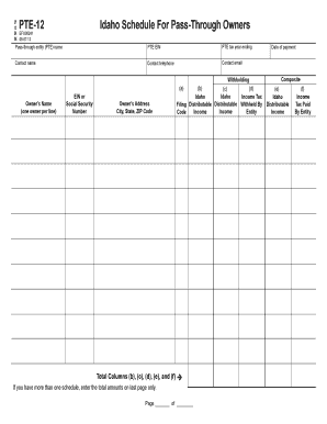 Idaho Schedule for Pass-Through Owners