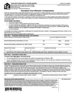 California Contractor Workers' Compensation Exemption Form