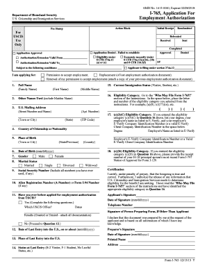 USCIS Form I-765 Application for Employment Authorization