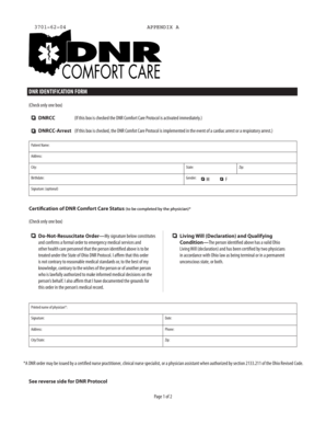 Ohio DNR Comfort Care Protocol Form