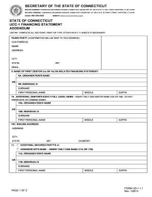 Connecticut UCC-1 Financing Statement Addendum