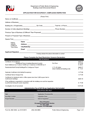 Application for Occupancy Compliance Inspection