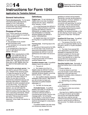IRS Form 1045 Instructions