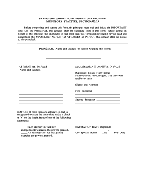 Minnesota Statutory Short Form Power of Attorney