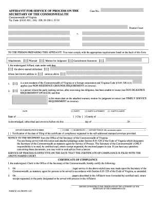 Affidavit for Service of Process