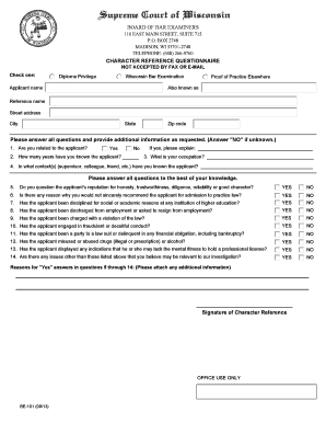 Character Reference Questionnaire BE-101
