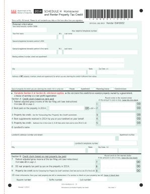 District of Columbia 2014 Schedule H Homeowner and Renter Property Tax Credit