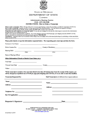 Michigan Driver's License Appeal Transcript Request Form