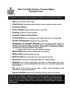 New York State Human Rights Discrimination Complaint Form