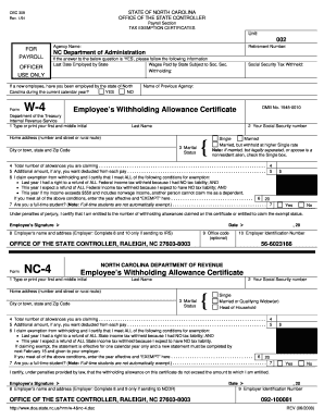 IRS Form W-4 and NC-4 Employee Withholding Allowance Certificates
