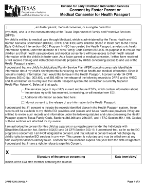 Texas Foster Parent Health Passport Consent Form