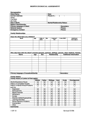 Biopsychosocial Assessment Form
