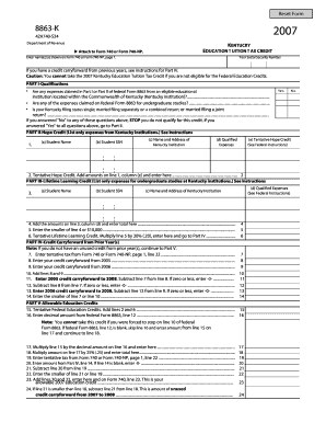 Kentucky Education Tuition Tax Credit Form 8863-K 2007