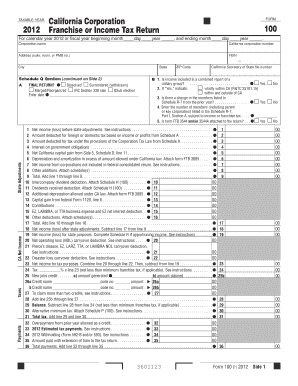 California Corporation Franchise or Income Tax Return