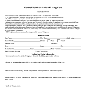 Alaska General Relief for Assisted Living Care Application