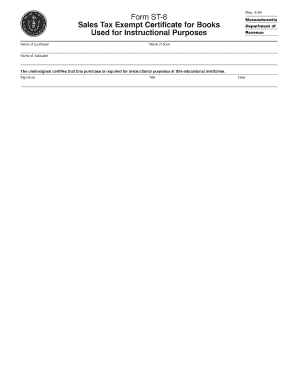 Massachusetts Sales Tax Exempt Certificate for Books