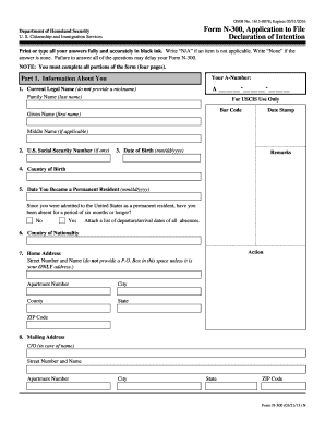 USCIS Form N-300 Application for Declaration of Intention