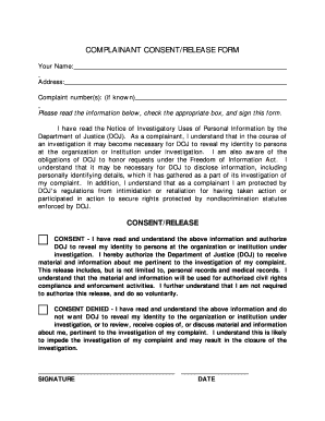 Complaint Consent Release Form