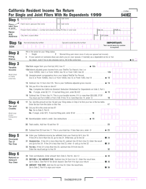 California Resident Income Tax Return Form 540EZ
