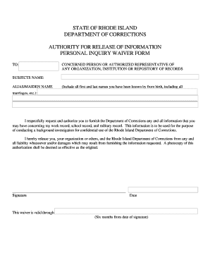 Rhode Island Personal Inquiry Waiver Form