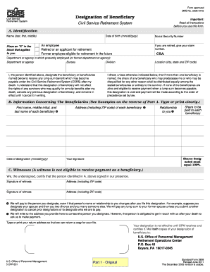 Civil Service Designation of Beneficiary Form