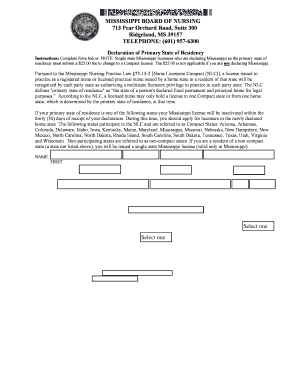 Mississippi Primary State of Residency Declaration