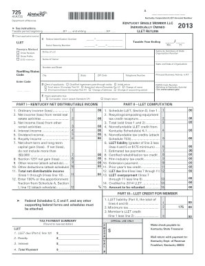 Kentucky Single Member LLC LLET Return