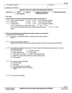 California Child Abduction Prevention Order Request