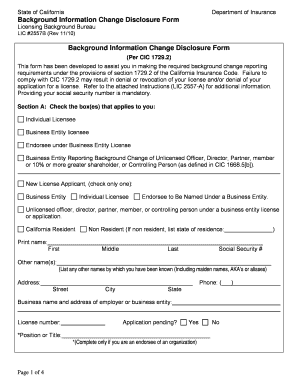 California Background Information Change Disclosure Form