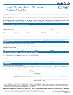 Texas Lessee’s Affidavit of Primary Non-Income Producing Property Tax