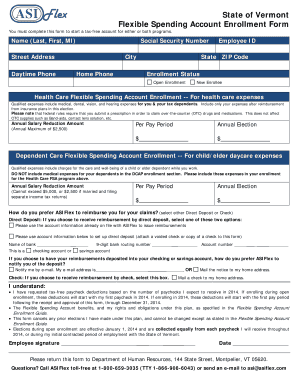 Vermont Flexible Spending Account Enrollment Form