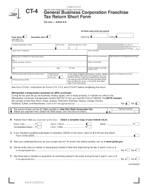 New York State Business Franchise Tax Return Short Form