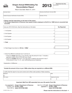 Oregon Annual Withholding Tax Reconciliation Report