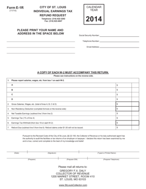 City of St. Louis Earnings Tax Refund Request Form
