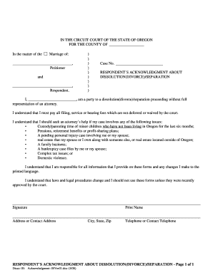 Respondent's Acknowledgment About Divorce