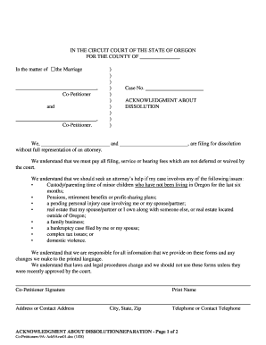 Oregon Dissolution of Marriage Acknowledgment