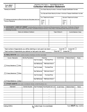 IRS Form 433-F Collection Information Statement
