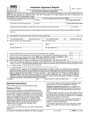 IRS Form 9465 Installment Agreement Request