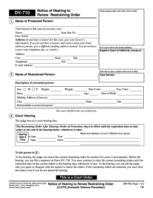 California Notice of Hearing to Renew Restraining Order