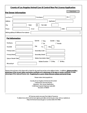 Los Angeles Pet License Application