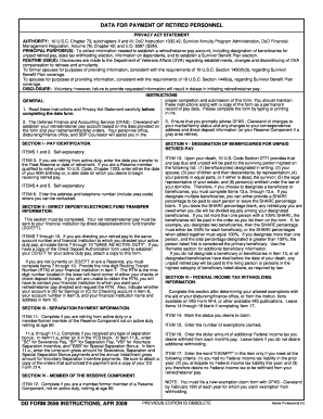 DD Form 2656 Data for Payment of Retired Personnel