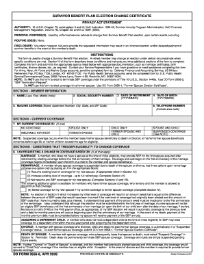 Survivor Benefit Plan Election Change Certificate
