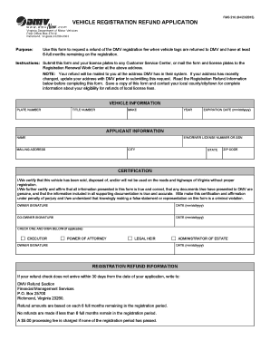 Virginia Vehicle Registration Refund Application