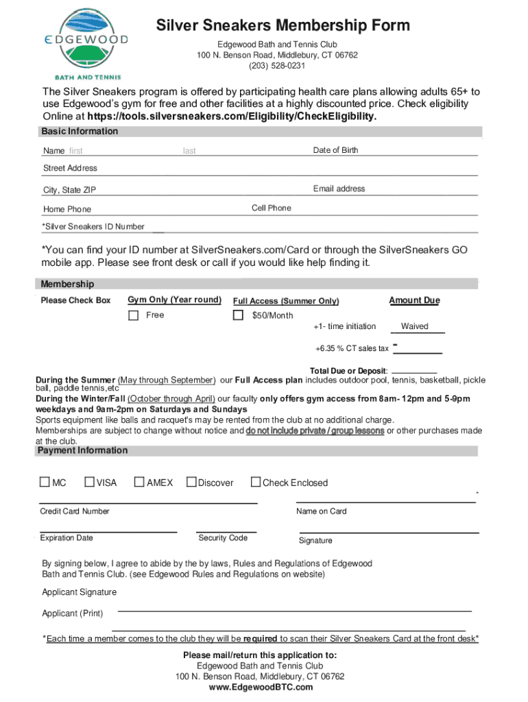 Fillable Online Silver Sneakers Membership Form Fax Email Print pdfFiller