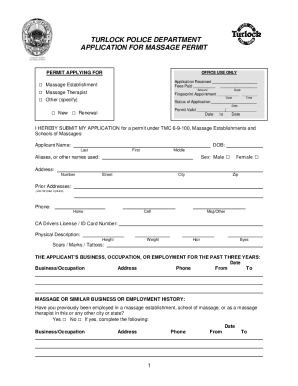 turlock police department application for massage permit