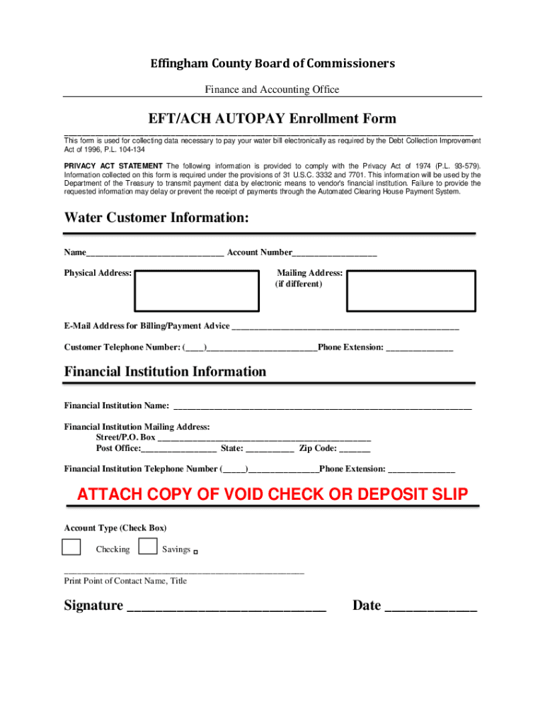Fillable Online EFT/ACH AUTOPAY Enrollment Form Fax Email Print - pdfFiller
