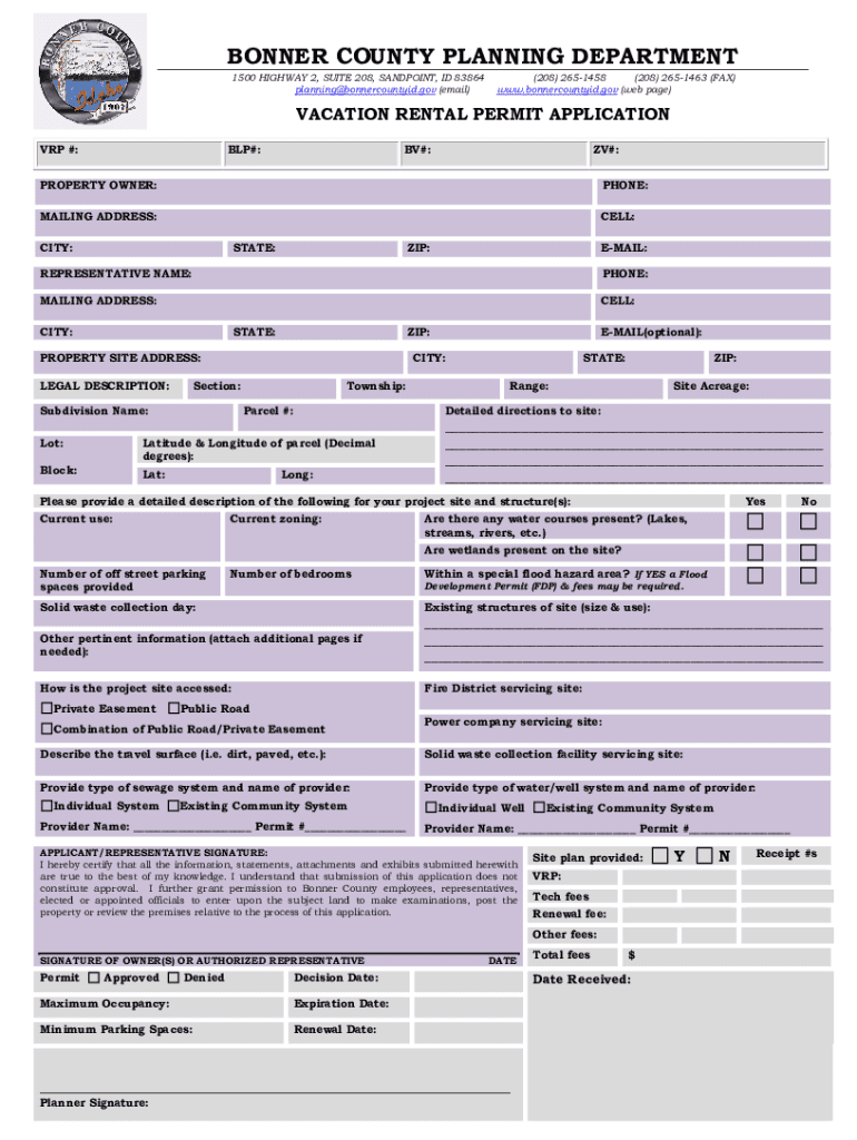 Fillable Online Vacation Rental Permit Renewal Form Fax Email Print