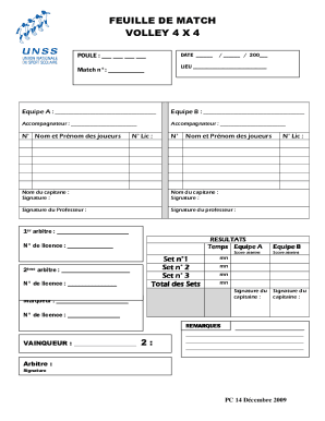Feuille de Match Volley-Ball 4 X 4 Niveau dePDF